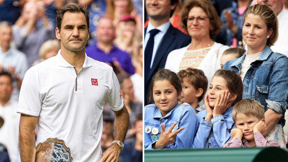 Roger Federer (pictured left) has admitted he and Mirka (pictured far right) have struggled to get their children into tennis. (Getty Images)