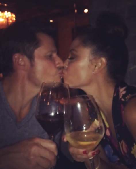 <p>The TV host shared this pic of her post-<em>Dancing With the Stars</em> premiere celebration, smooching her husband, Nick Lachey, who is also her competition this season. “Cheers Baby! Oh what a night! Couples bucket list! #TeamBabiesAndBallroom” (Photo: <a rel="nofollow noopener" href="https://www.instagram.com/p/BZNdHUbgnvh/?taken-by=vanessalachey" target="_blank" data-ylk="slk:Vanessa Lachey via Instagram;elm:context_link;itc:0;sec:content-canvas" class="link ">Vanessa Lachey via Instagram</a>) </p>