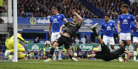 Britain Football Soccer - Everton v Chelsea - Premier League - Goodison Park - 30/4/17 Chelsea's Gary Cahill scores their second goal Reuters / Phil Noble Livepic