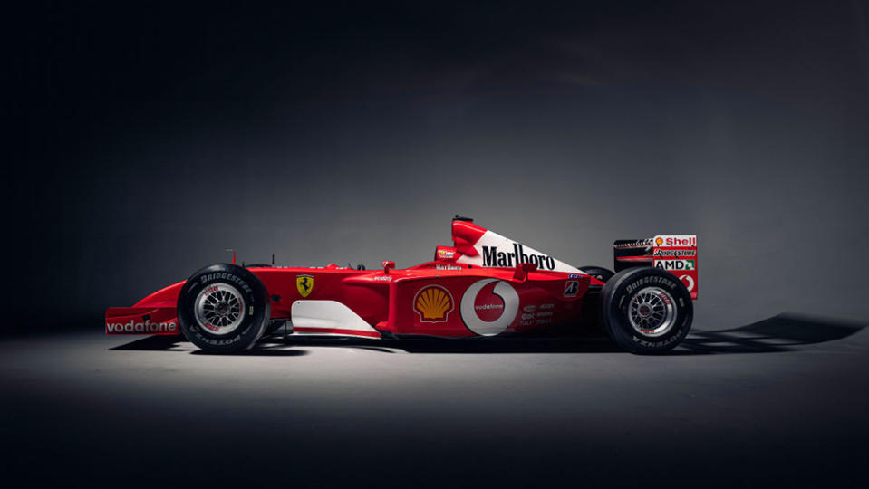 Michael Schumacher’s Ferrari F2001b Formula 1 car from the side