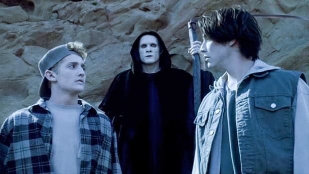 Alex Winter as Bill S. Preston, William Sadler as the Grim Reaper and Keanu Reeves as Ted Theodore Logan in "Bill & Ted's Bogus Journey"<p>Orion Pictures</p>