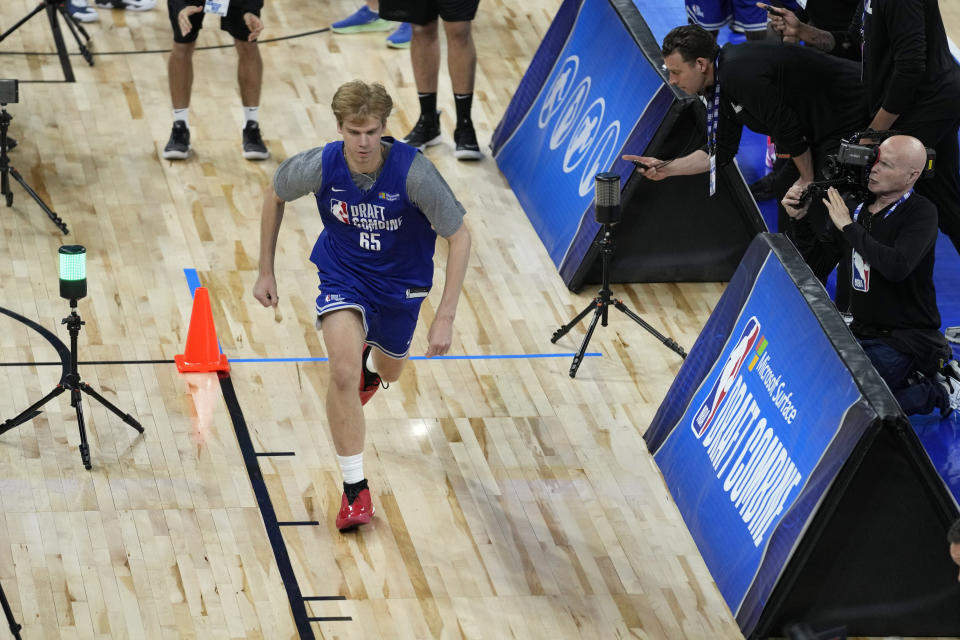 Gradey Dick participates during the 2023 NBA Draft Combine in Chicago on May 15, 2023. (AP Photo/Nam Y. Huh)