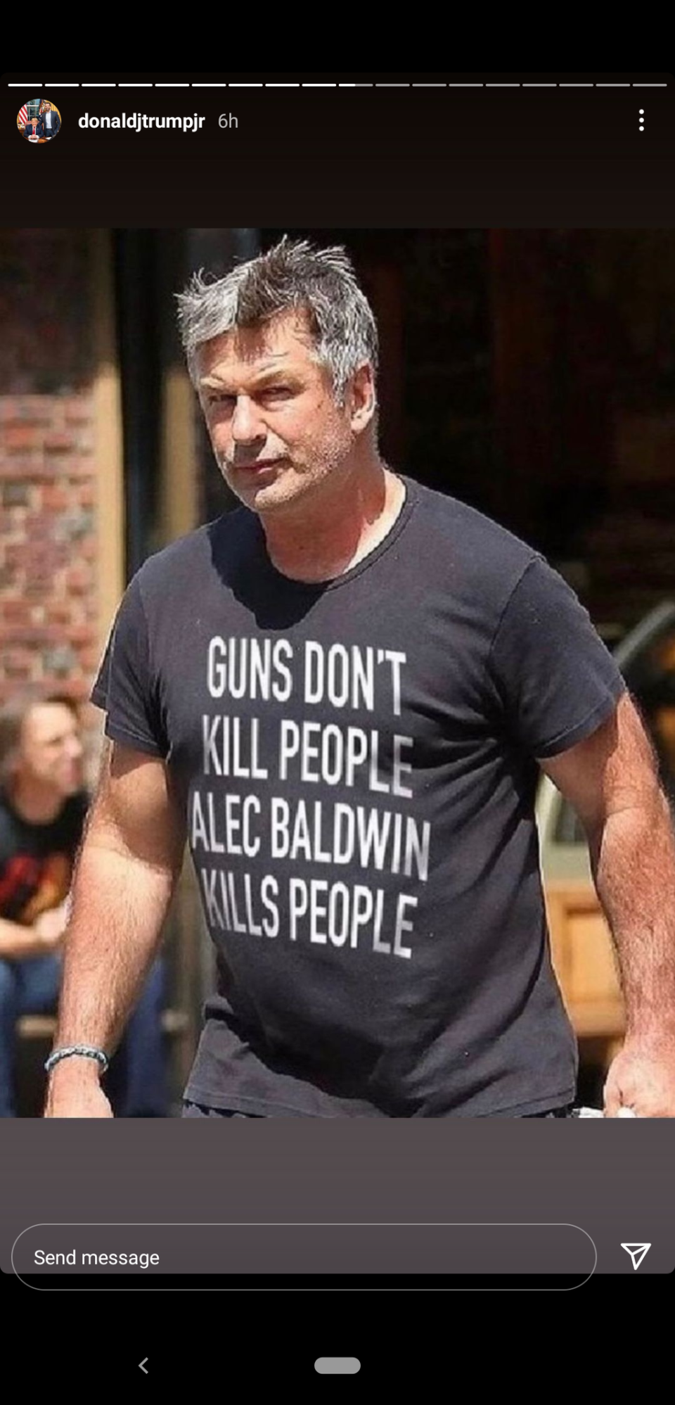 A photoshopped image of Alec Baldwin wearing the T-shirt (Instagram/ Donald Trump Jr)