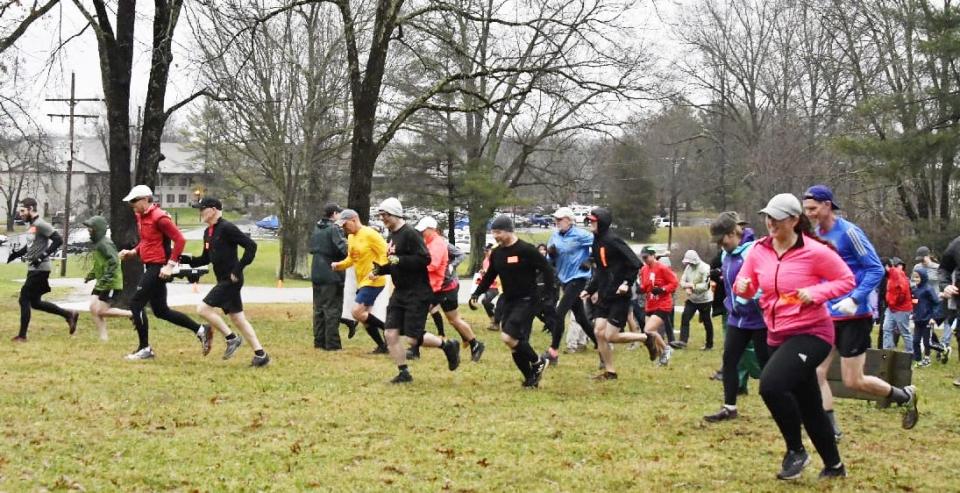 Runners take the lead at the start of the First Day Trail Run on Jan. 1, 2022. The 10th annual run happens on Jan. 1, 2023, at Fairfax State Recreation Area.