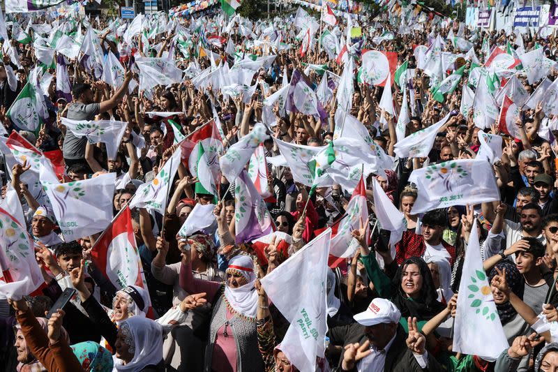 Pro-Kurdish Green Left Party supporters attend a rally ahead of elections, in Diyarbakir