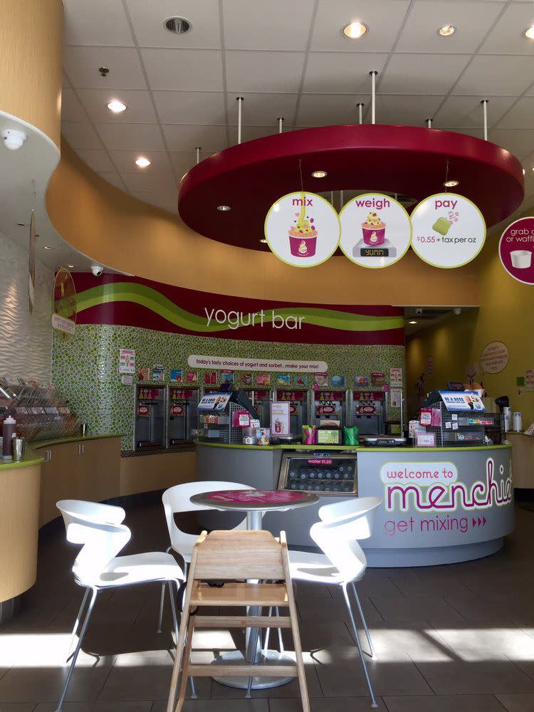 Interior view of Menchie’s frozen yogurt shop