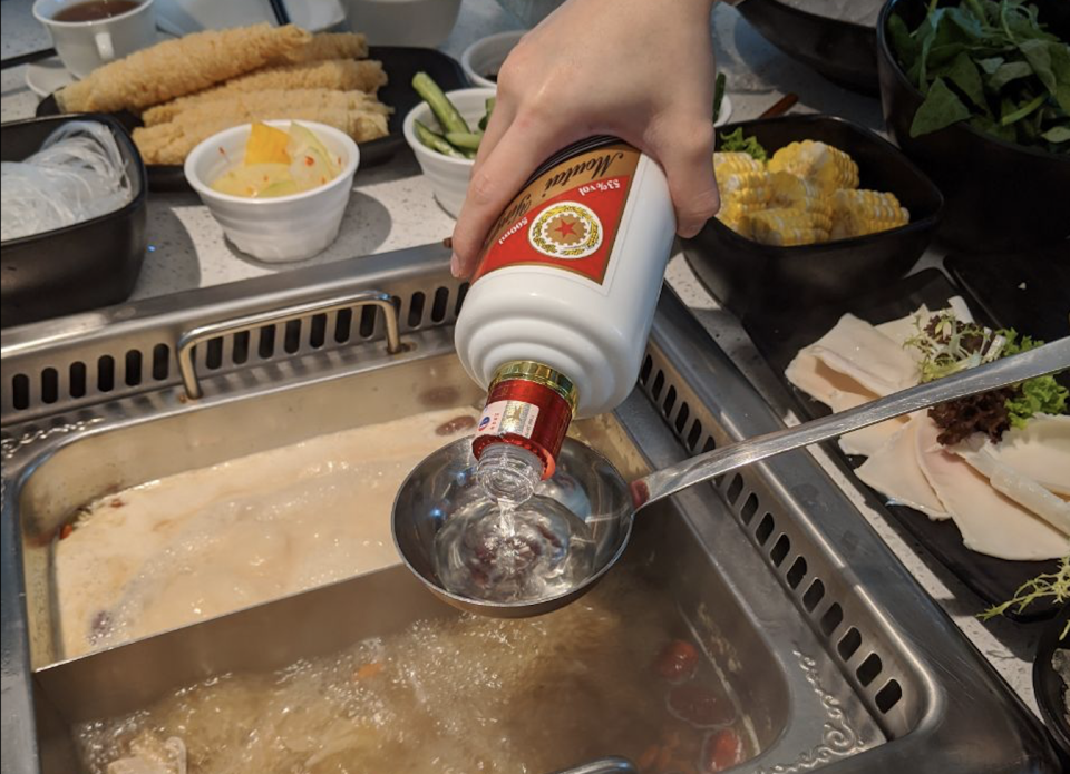 Shot of Moutai that's going into the broth (Photo: Stephanie Zheng)