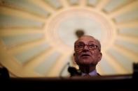 U.S. Senate Minority Leader Chuck Schumer (D-NY) speaks to reporters at the Capitol as fallout continued over U.S. President Donald Trump's Helsinki summit with Russian President Vladimir Putin, in Washington, U.S., July 17, 2018. REUTERS/James Lawler Duggan