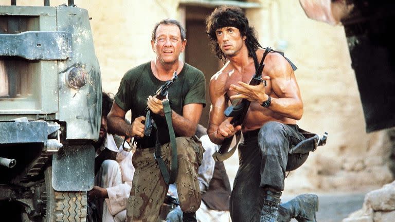 Sylvester Stallone y Richard Crenna en Rambo III, ambientada en las guerras afganas de los años 80