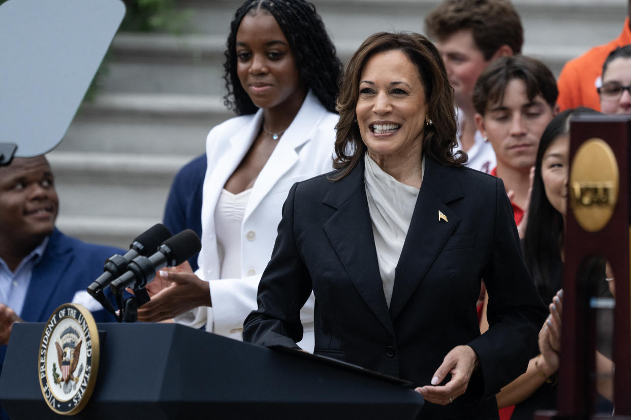 VP Kamala Harris celebrates NCAA athletes, coaches in first public