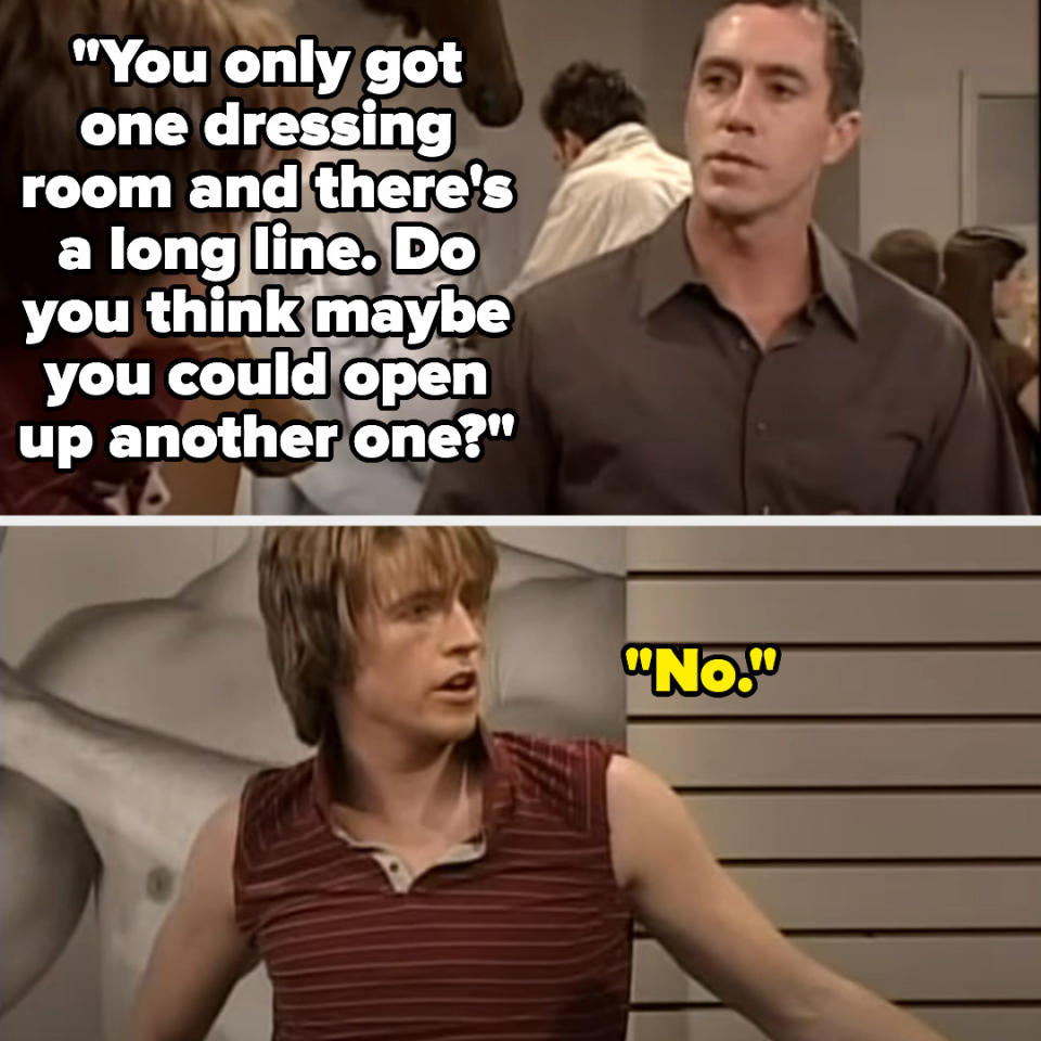 Mad TV sketch where customer asks if an A&F employee can open another fitting room and they say no