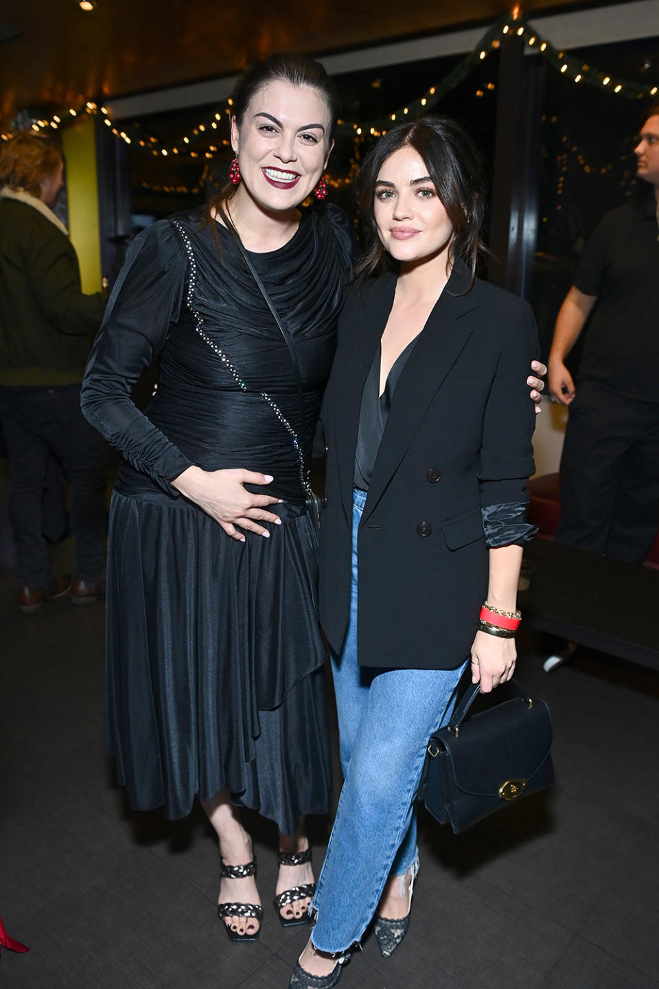 Lindsey Shaw and Lucy Hale attend the Jordan Kuker and Katie Welch's 10th Annual Winter Wonderland Toys For Tots Charity Event at Yamashiro Hollywood on November 29, 2023 in Los Angeles, California.