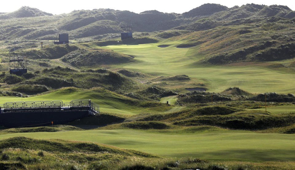 The Dunluce Links course at Royal Portrush Golf Club, Northern Ireland, Saturday, July 6, 2019. The Open Golf Championship will be played at Royal Portrush marking a historic return to Northern Ireland after it was last played there in 1951. (AP Photo/Peter Morrison)