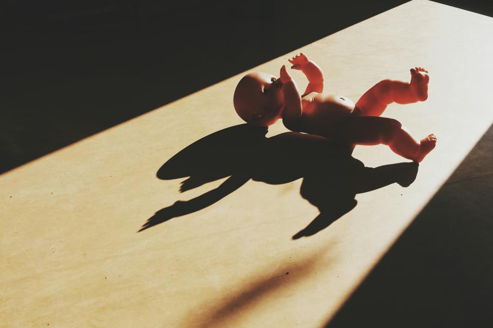 High Angle View Of Baby Toy On Hardwood Floor