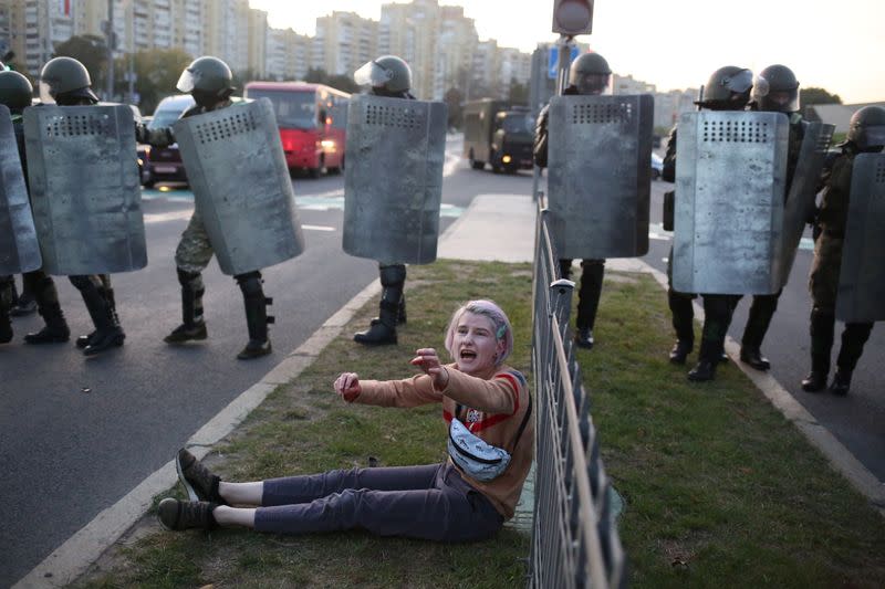 Belarusian opposition supporters protest against the inauguration of President Alexander Lukashenko in Minsk