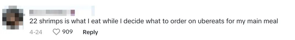 Text from a social media post reading: "22 shrimps is what I eat while I decide what to order on ubereats for my main meal."