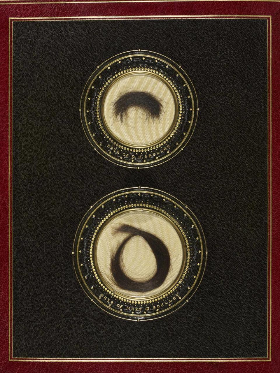 Locks of hair from 19th-century poet Percy Bysshe Shelley and his wife and author of Frankenstein, Mary Shelley (British Library)