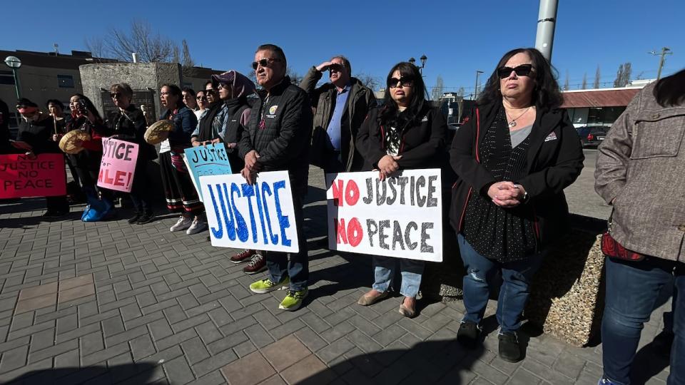 Roughly 100 supporters, friends and family members stood outside the Prince George courthouse for a rally held the morning of April 5, 2024.