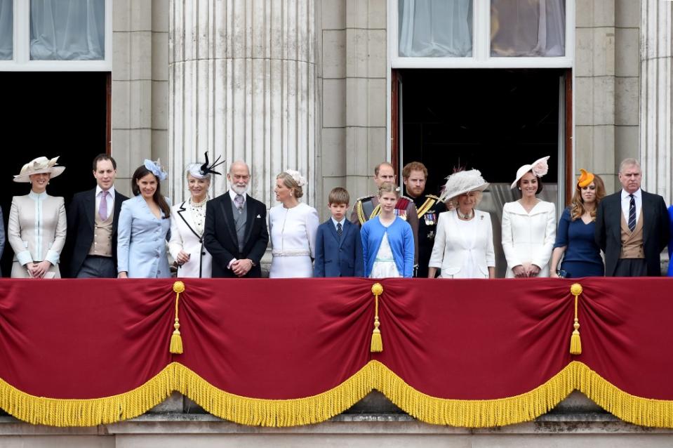 The Kents appear on the Palace balcony with the Firm in June 2016. Getty Images