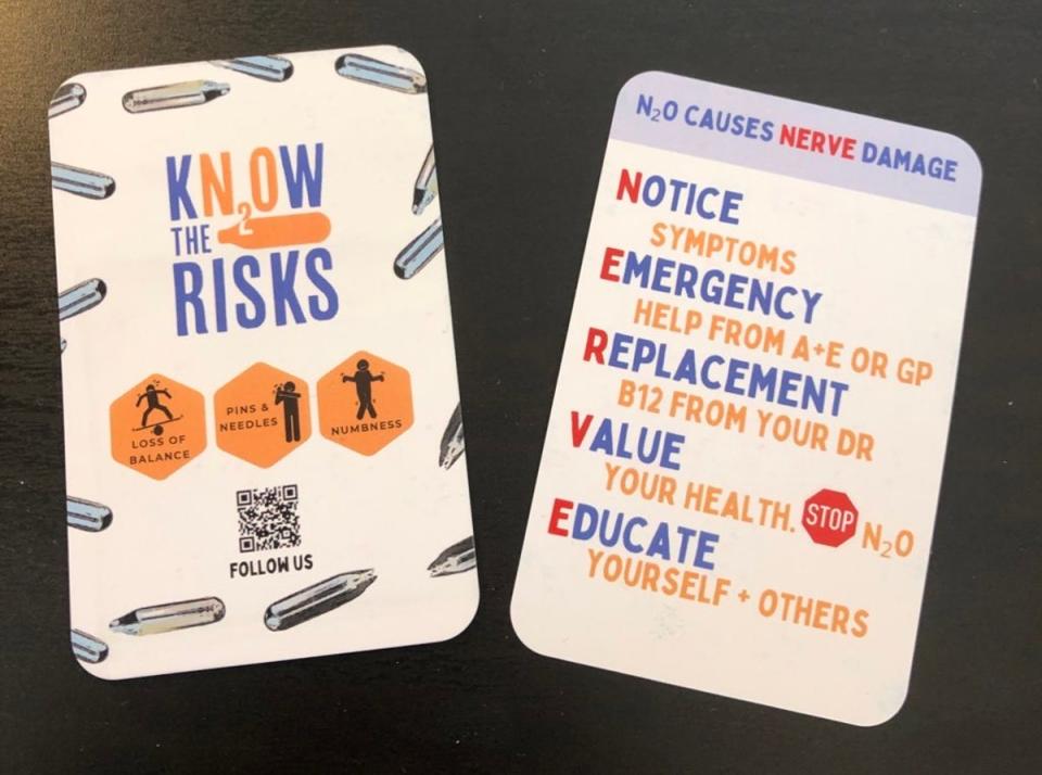 Students at the university have distributed cards with information about nitrous oxide (Queen Mary, University of London)