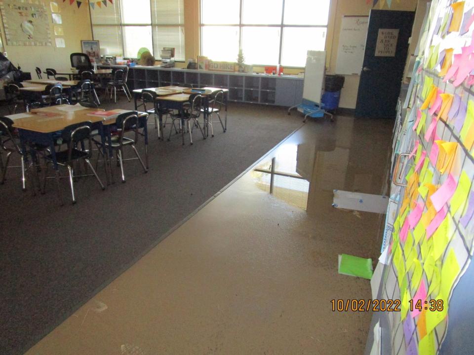 Classroom in The Sanibel School covered in water.