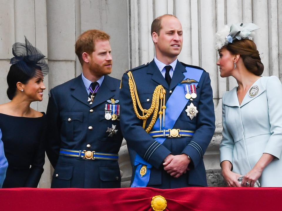 Meghan Markle, Prince Harry, Prince William, and Kate Middleton on the balcony of Buckingham Palace on July 10, 2018 in London, England.