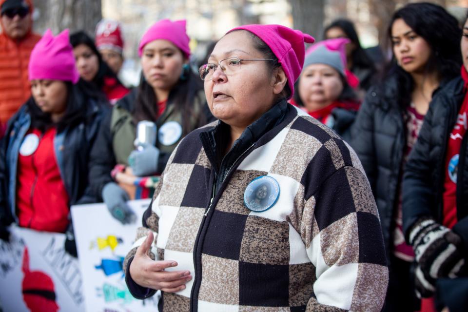 Madeline Greymountain talks about her granddaughter Kailey Vijil at Washington Square Park in Salt Lake City on Saturday, Jan. 18, 2020, before participating in the Utah Women’s March. | Ivy Ceballo, Deseret News