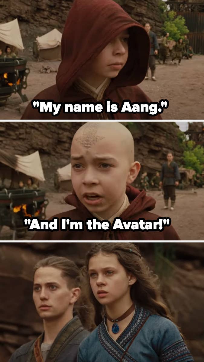 A child saying, "My name is Aang," and another child responding, "And I'm the Avatar!"