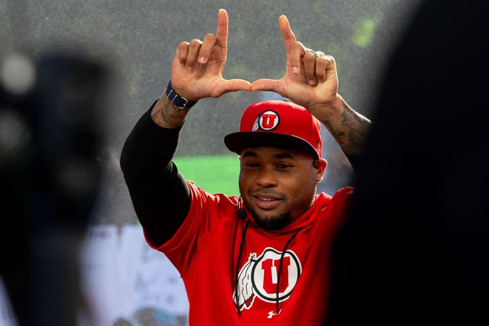 Steve Smith Sr., a former professional football player, picks Utah to win as the celebrity guest picker on ESPN’s “College GameDay” show at the University of Utah in Salt Lake City on Saturday, Oct. 28, 2023. | Megan Nielsen, Deseret News