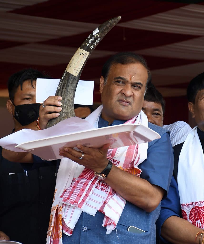 <div class="paragraphs"><p>Chief Minister of Assam Himanta Biswa Sarma inaugurates the event holding a Rhino horn </p></div>