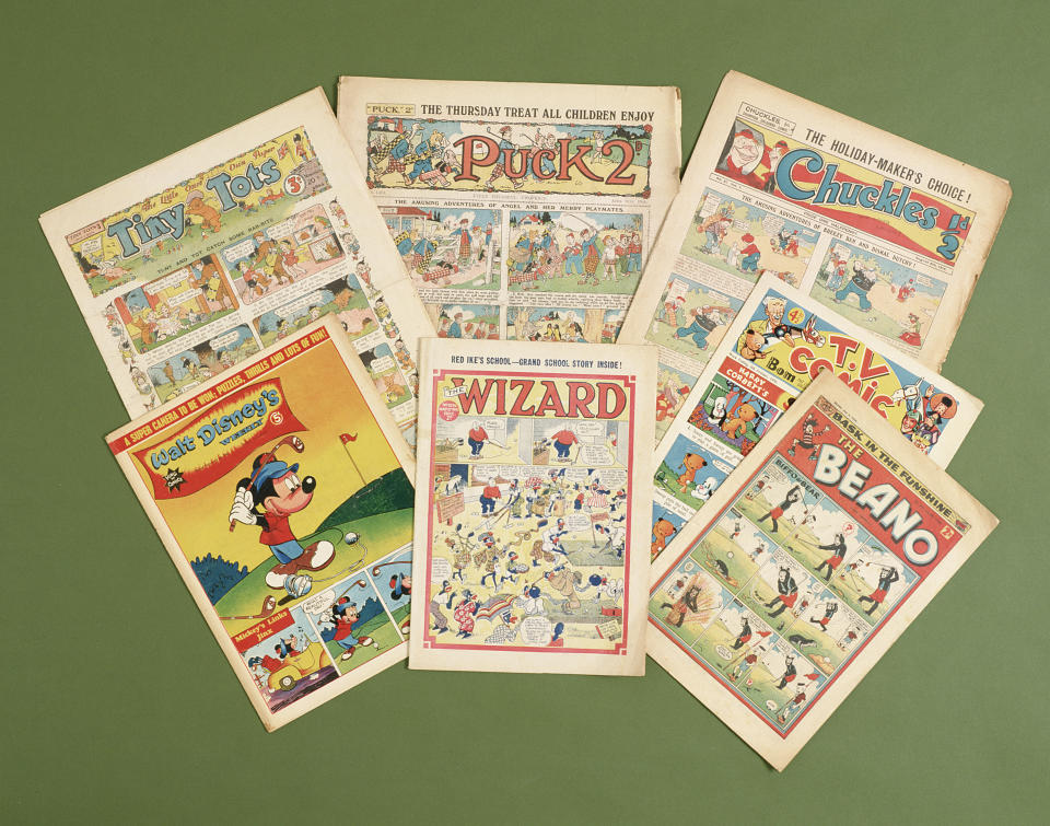 Children's comics with golfing themes, British, c1950s-c1960s. Includes the Wizard, Beano, Chuckles, TV Comic, Tiny Tots, Puck 2 and Walt Disney's Weekly. (Photo by Sarah Fabian-Baddiel/Heritage Images/Getty Images)