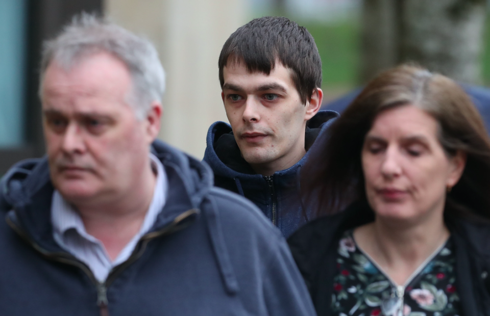 <em>Robert MacPhail (centre), the father of Alesha MacPhail, arrives at the High Court in Glasgow with Alesha's grandparents Callum MacPhail and Angela King (PA)</em>