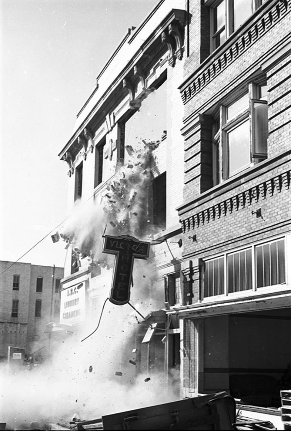 September 1965: Demolition of Victor Hotel, 1312-1/2 Main Street, to make room for Tarrant County Convention Center.