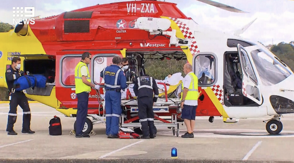 The 35-year-old woman was surfing at Shelley Beach at Port Macquarie, when she was attacked by a shark. Source: Nine News