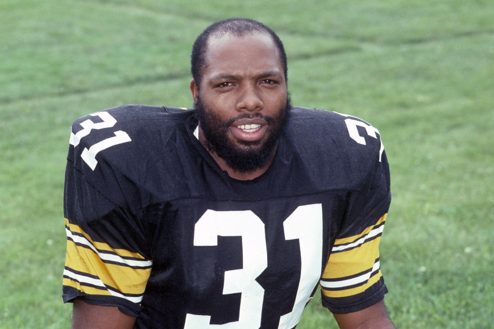 FILE - This is a 1985 file photo showing Pittsburgh Steelers safety Donnie Shell. Pittsburgh Steelers scout Bill Nunn saw enough in the way Shell delivered hits — punishing opponents with little regard for his own well-being — to convince his bosses that Shell deserved an invitation to training camp in the summer of 1974. A chance is all Shell was guaranteed. It was all Shell needed to launch a career that nearly 50 years later landed him in the Hall of Fame. (AP Photo/File)