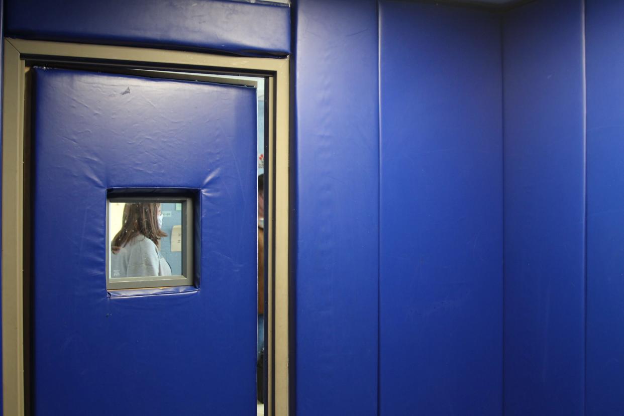 Each seclusion room in New Hanover County Schools is a small, well-lit and ventilated room lined with blue padding. The rooms are used when students become aggressive to calm down and is a space where they can scream, hit walls, or other things to calm down when overwhelmed.