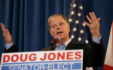 FILE PHOTO: Democrat Doug Jones, who won the special U.S. Senate election against Republican candidate Roy Moore, speaks during a news conference in Birmingham, Alabama, U.S., December 13, 2017. REUTERS/Marvin Gentry/File Photo