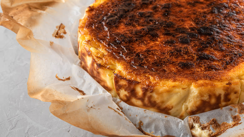 A freshly-baked Basque cheesecake