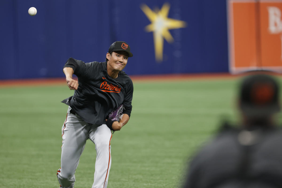 Shintaro Fujinami of the Oakland Athletics pitches in a baseball game  against the Tampa Bay Rays at Tropicana Field in St. Petersburg, Florida,  on April 8, 2023. (Kyodo)==Kyodo Photo via Credit: Newscom/Alamy