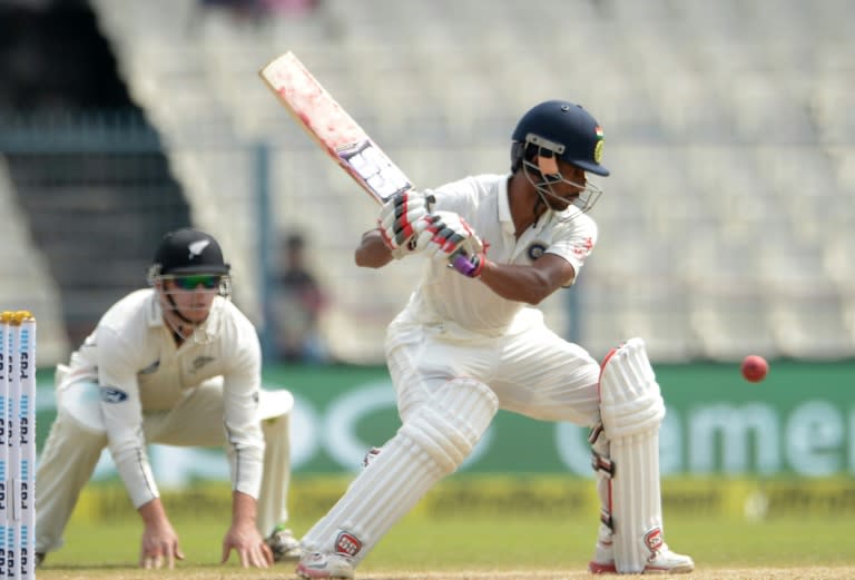 India's Wriddhiman Saha plays a shot during the second day of the second Test against New Zealand