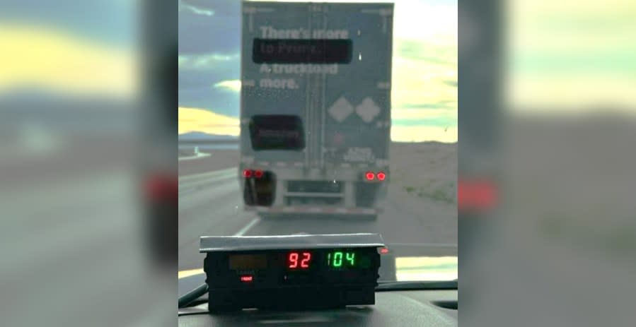 A driver hauling an Amazon trailer was cited earlier this month for going 92 mph on an interstate in an area of San Bernardino County, the California Highway Patrol said.