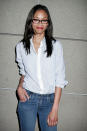 Zoe Saldana is certainly one of Hollywood's most beautiful movie stars, but she effortlessly turned a casual look into a sexy one with the addition of her glasses here at a Los Angeles screening of "The Ropes" in March.