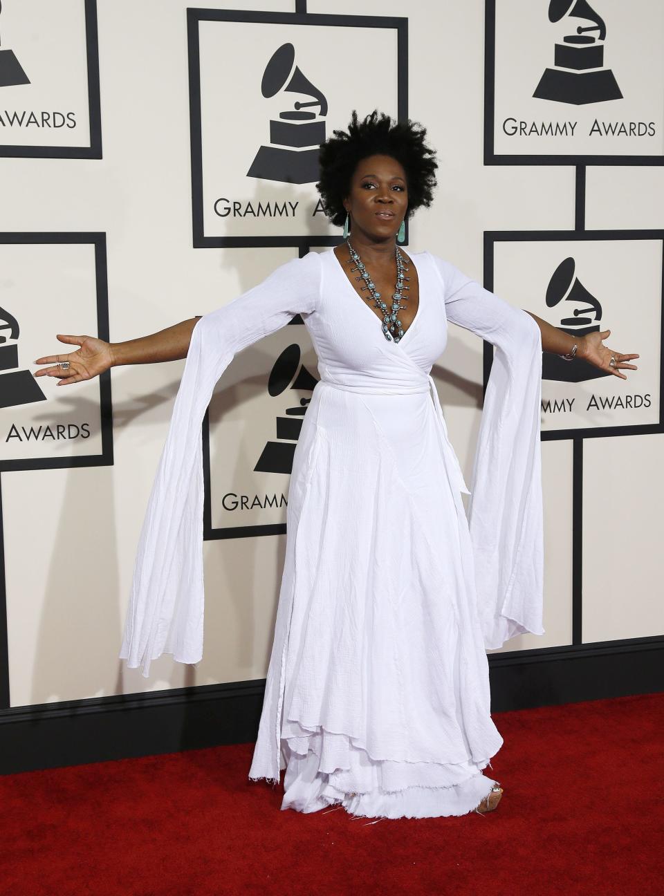 India Arie arrives at the 57th annual Grammy Awards in Los Angeles