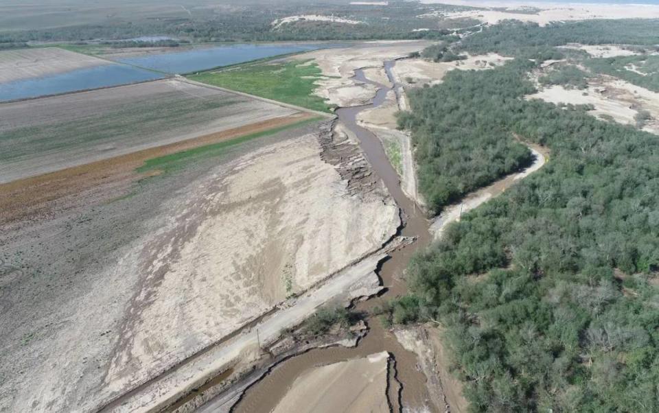 A drone photo shows the Santa Maria River in the Guadalupe area in April.