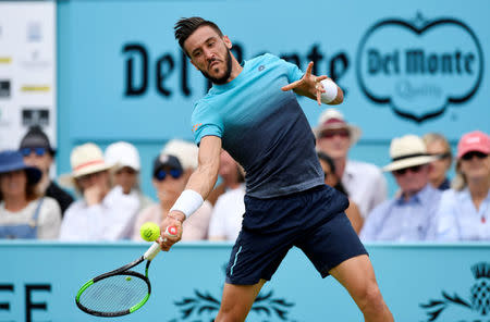 Tennis - ATP 500 - Fever-Tree Championships - The Queen's Club, London, Britain - June 19, 2018 Bosnia's Damir Dzumhur in action during his first round match against Bulgaria's Grigor Dimitrov Action Images via Reuters/Tony O'Brien