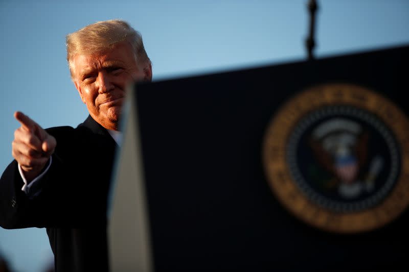 U.S. President Donald Trump holds a campaign rally at Bemidji Regional Airport in Bemidji, Minnesota