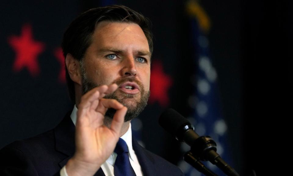 <span>JD Vance speaks during a fundraiser in Milwaukee on Wednesday, 17 July 2024.</span><span>Photograph: Carolyn Kaster/AP</span>