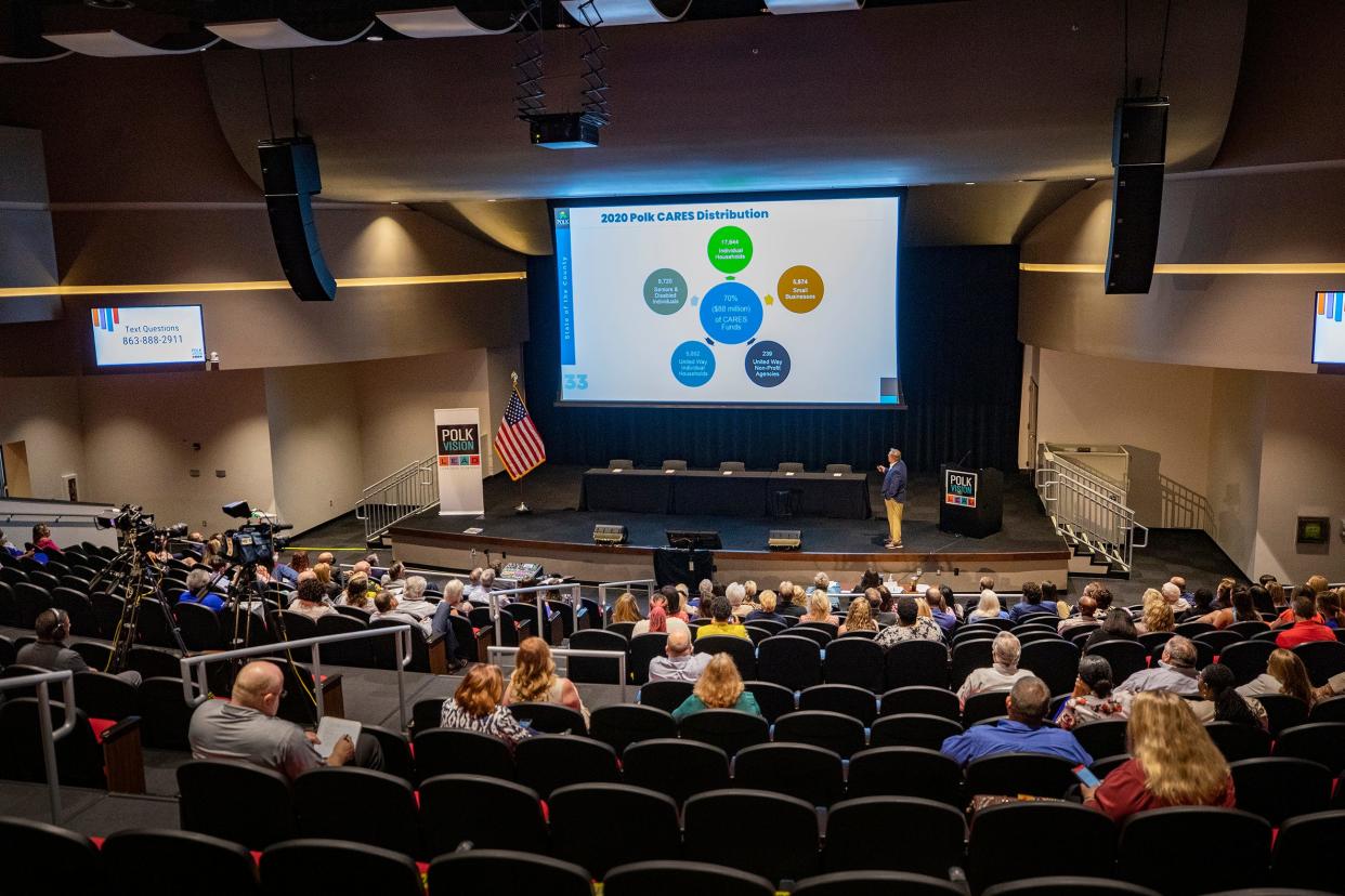 Polk County Manager Bill Beasley gives an overview during the State of The County meeting at Polk State College Center For Public Safety in Winter Haven, Fla. Thursday April 28, 2022