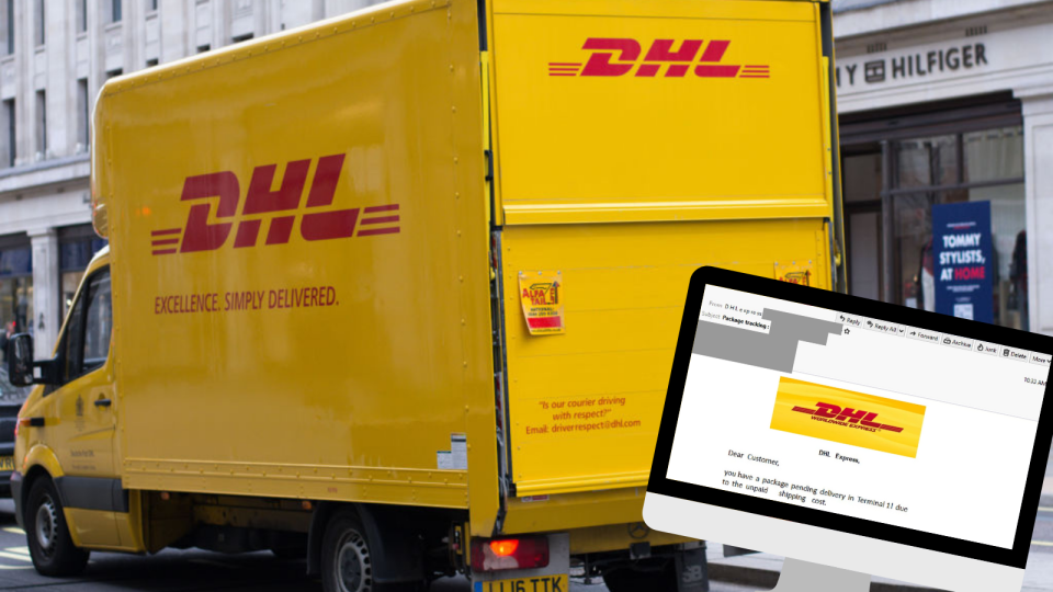 Beware of this phishing email that appears to be from DHL. (Source: Getty, MailGuard)