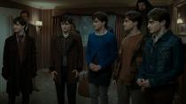 <p> In the execution of Mad-Eye Moody’s plan to save Harry, Hermione, Ron, Fleur, Fred, George, and Mundungus drink Polyjuice potion to transform into Harry. Meanwhile, Mr. Weasley, Bill, Lupin, Hagrid, Kingsley, Tonks, Moody, and Hedwig helped transport the seven Harrys. </p>